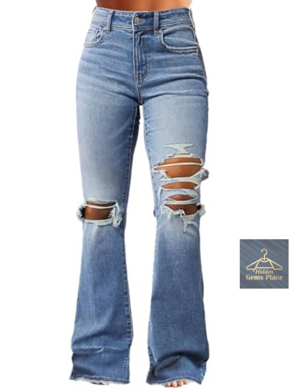 Flare Jeans Ripped Distressed Bootcut Mid Rise Stretchy Denim Bell Bottom Pants